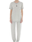 Kadın Desenli Bambu %100 Pamuk Yazlık Kısa Kol Pijama Takımı-Geniş Kesim Anne Kalıp