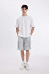 DeFacto Relax Fit Beli Lastikli Bağcıklı Basic Düz Kargo Bermuda Şort C5591AX24HSGR184