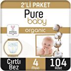 Pure Baby Organik Pamuklu Cırtlı Bez 2'Li Paket 4 Numara Maxi 104 Adet
