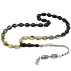 925 Ayar Gümüş Püsküllü Bilek Boy Süzme Siyah-Beyaz Ateş Kehribar Tesbih