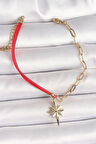 316L Çelik Gold Renk Zincir Kırmızı İp Model Sallantı Kutup Yıldız Figür Kadın Bileklik