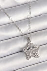 316L Çelik Gümüş Renk Zincir Zirkon Taşlı Kar Tanesi Model Kadın Kolye