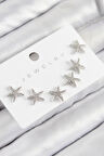 Pirinç Zirkon Taşlı Deniz Yıldızı Model Gümüş Renk 925 Ayar Gümüş Çivi Kadın Küpe Set