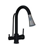 Venita Siyah Spiralli Mutfak Eviye Bataryası Arıtmalı 3 Yollu