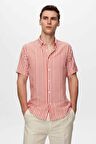 Slim Fit Kırmızı Gofre Çizgili Kısa Kollu Yazlık Gömlek 8HC02ORT04265