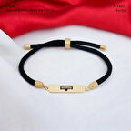 Değişimin Gücünü Simgeleyen Siyah Örgülü Dikdörtgen Motifli 14 Ayar Altın Plakalı Ekim Bilekliği