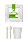 Ekolojik Kare 20 Cm. 96 Kişilik Parti Piknik Sofra Sunum Seti - Tabak Bardak Çatal Kaşık Takımı