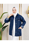 Kadın Cep Detaylı Denim Kot Ceket