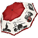 Eleven Bordo İstanbul Konseptli Katlanır Şemsiye