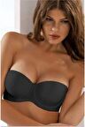 Kadın Siyah Destekli Straplez Askısız Kullanılabilen Silikon Şeritli Sütyen 7030