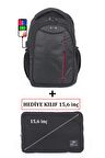 Case Club Usb Aparatlı Laptop Sırt Çantası 15,6 inç Su Geçirmez Kumaş Kılıf Hediyeli