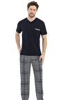 Erkek Yaka Detay  %100 Pamuk Süprem Kısa Kol Göğüs Cepli Pijama Takımı