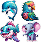 4 Adet 10x10 cm Sticker Çocuk Etiket Seti v6