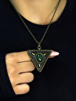 Doğal Taş Yeşil Akik Doğal Taşlı Üçgen Model Antik Kadın Kolye euk41ya