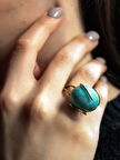 Doğal Taş Amazonit Dev Boy Doğal Taşlı Ayarlanabilir Kadın Yüzük euy10az