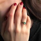 Doğal Taş Yeşil Akik Doğal Taşlı Antik Ayarlanabilir Kadın Yüzük