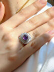 Doğal Taş Ametist Doğal Taşlı Telkari Model Kadın Ayarlanabilir Gümüş Kaplama Yüzük euy63amtr
