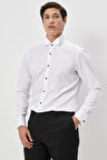 Erkek Beyaz Slim Fit Dar Kesim Ata Yaka Uzun Kollu Klasik Gömlek