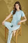 Kadın 3 Düğmeli Bisiklet Yaka Yazlık Viskon Kısa Kol Pijama Takımı