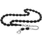 925 Ayar Gümüş Püsküllü Bilek Boy Siyah Sıkma Kehribar Tesbih