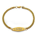 Çelik Zincirli Gold Renk Kişiye Özel İsim Yazılı Kadın Bileklik