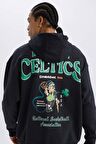 DeFactoFit NBA Boston Celtics Oversize Geniş Kalıp Kapüşonlu Sırt Baskılı Kalın Sweatshirt D6690AX25SPBK82