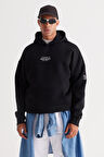 Erkek Siyah Oversize Fit Bol Kesim Kapüşonlu Içi Polarlı 3 Iplik Pamuklu Sweatshirt