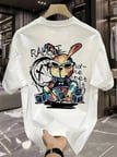 Baskılı Oversize Bisiklet Yaka T-shirt - Beyaz