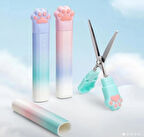 kedi patili mini kapaklı yaylı uçlu mini makas gökküşapı rengi sevimli hediyelik 1 adet