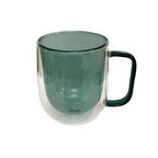 Çift Cidarlı Cam Kupa Yeşil Renk