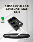 4.1A Hızlı Şarjlı Akım Korumalı 4 Priz Ve 3 Usb Çıkışlı Priz