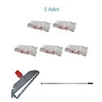 Geniş Yedek Islak Paspas Mop Takımı Seti - 5 Adet Geniş Islak Mop Başlığı  + Metal Sap + Mop Tutucu