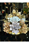 Yapay Çiçek Aranjmalı Gold Yassı Vazo No:19