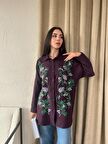 nakışlı sarmaşık desenli keten Kadın gömlek