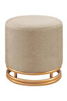 Nuvi Puf Gold Metal Çerçeveli  Keten Çok Amaçlı Dekoratif Oturak, Makyaj Oturağı,Montajsız Puf Bench