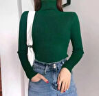 Yeşil Kadın Balıkçı Yaka Triko Kazak