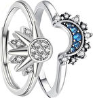 Güneş Ay Pndora Model Çift Sevgili Bf Çelik Yüzük Seti Aksesuar Hediyelik