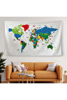 Ünlü Yerler Sembollü Kanvas Dünya Haritası 1002