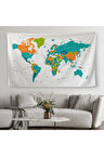 Dünya Haritası Dekoratif Kanvas Duvar Örtüsü-Halısı 1076