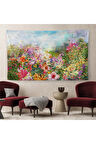 Suluboya Görünümlü Çok Renkli Çiçek Manzaralı Kanvas Duvar Örtüsü-Halısı-1196