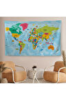 Dünya Haritası Eğitici Ülke Bayraklı Türkçe Harita Çocuk Odası Genç Odası Duvar Örtüsü-halısı 3865