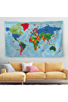 Türkçe Eğitici Ülke Ve Başkent Okyanus Detaylı Atlas Dünya Haritası Duvar Örtüsü-halısı 3866