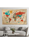 Ahşap Görünümlü Türkçe Eğitici Detaylı Atlası Dekoratif Dünya Haritası Duvar Örtüsü-halısı 3867