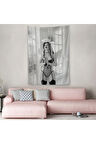 Siyah Beyaz Melek Kız Dekoratif Duvar Örtüsü - Halısı-5266B