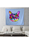 Renkli Kedi Kafası Dekoratif Kanvas Duvar Örtüsü-Halısı-5815