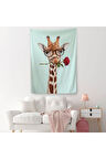 Ağzında Gül Olan Gözlüklü Zürafa Duvar Örtüsü - Halısı-6080