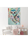 Çiçekler İçindeki Sanatsal Baykuş Duvar Örtüsü - Halısı-6208