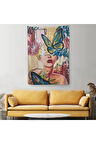 Renkli Sürreal Kadın Portresi Dekoratif Duvar Örtüsü - Halısı-6297