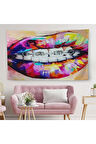 Diş Teli ve Renkli Dudaklar Graffti Duvar Örtüsü-Halısı-6651
