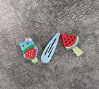 Toka Sevimli Kedicik Meyveli  Kız Çocuk Toka Saç Aksesuar Hediye 